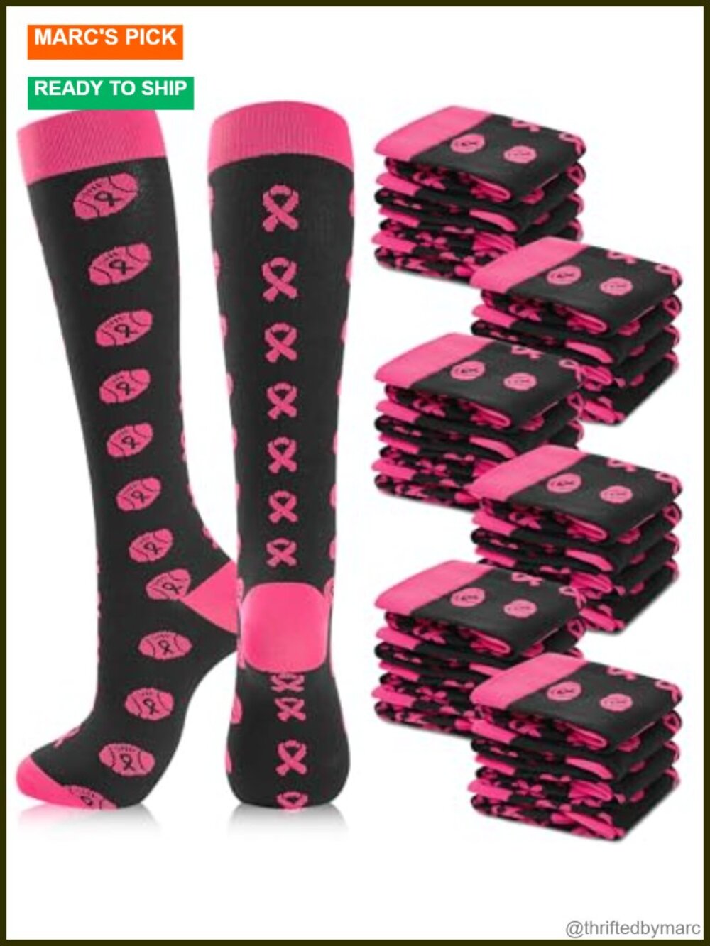 Leorate 12-Pair Breast Cancer Awareness Knee-High Athletic Socks Nylon Blend